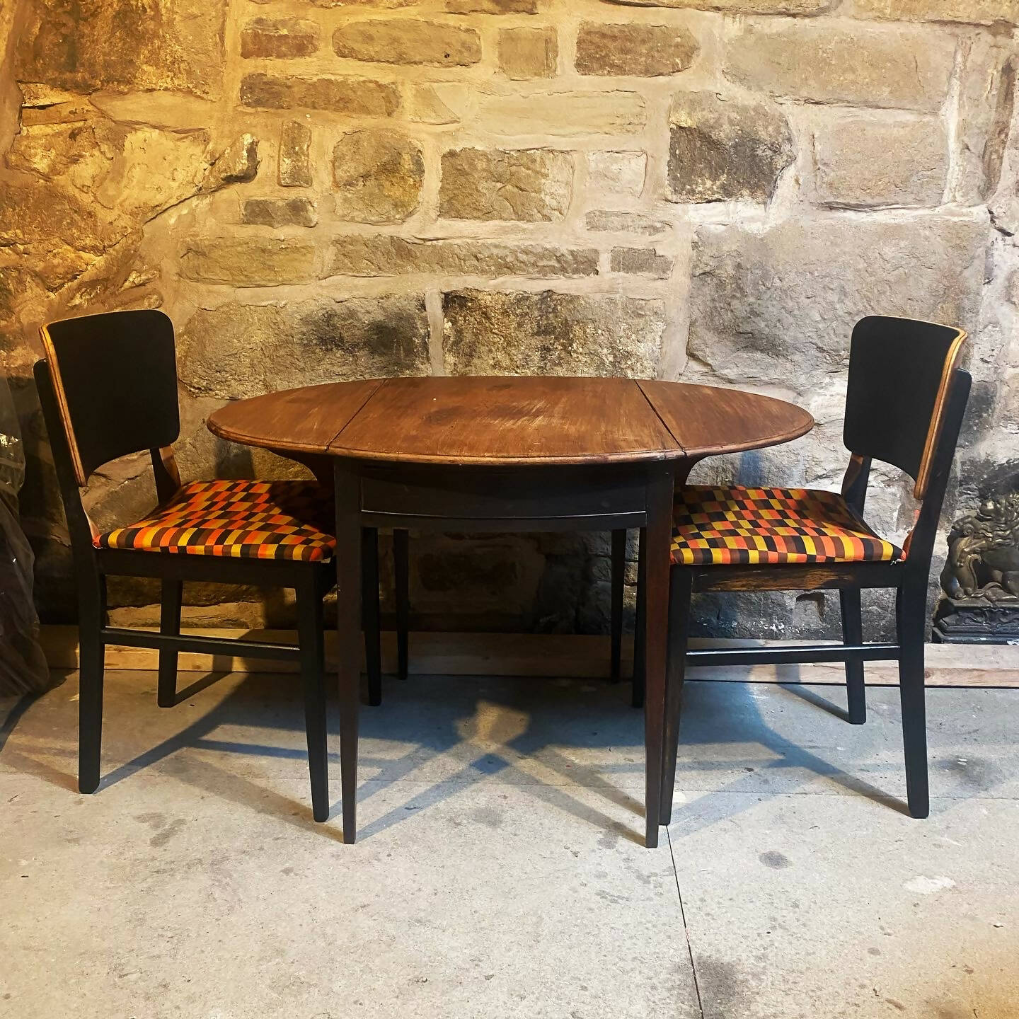 Vintage Beautility Dining Chairs Upholstered In London Transport Fabric