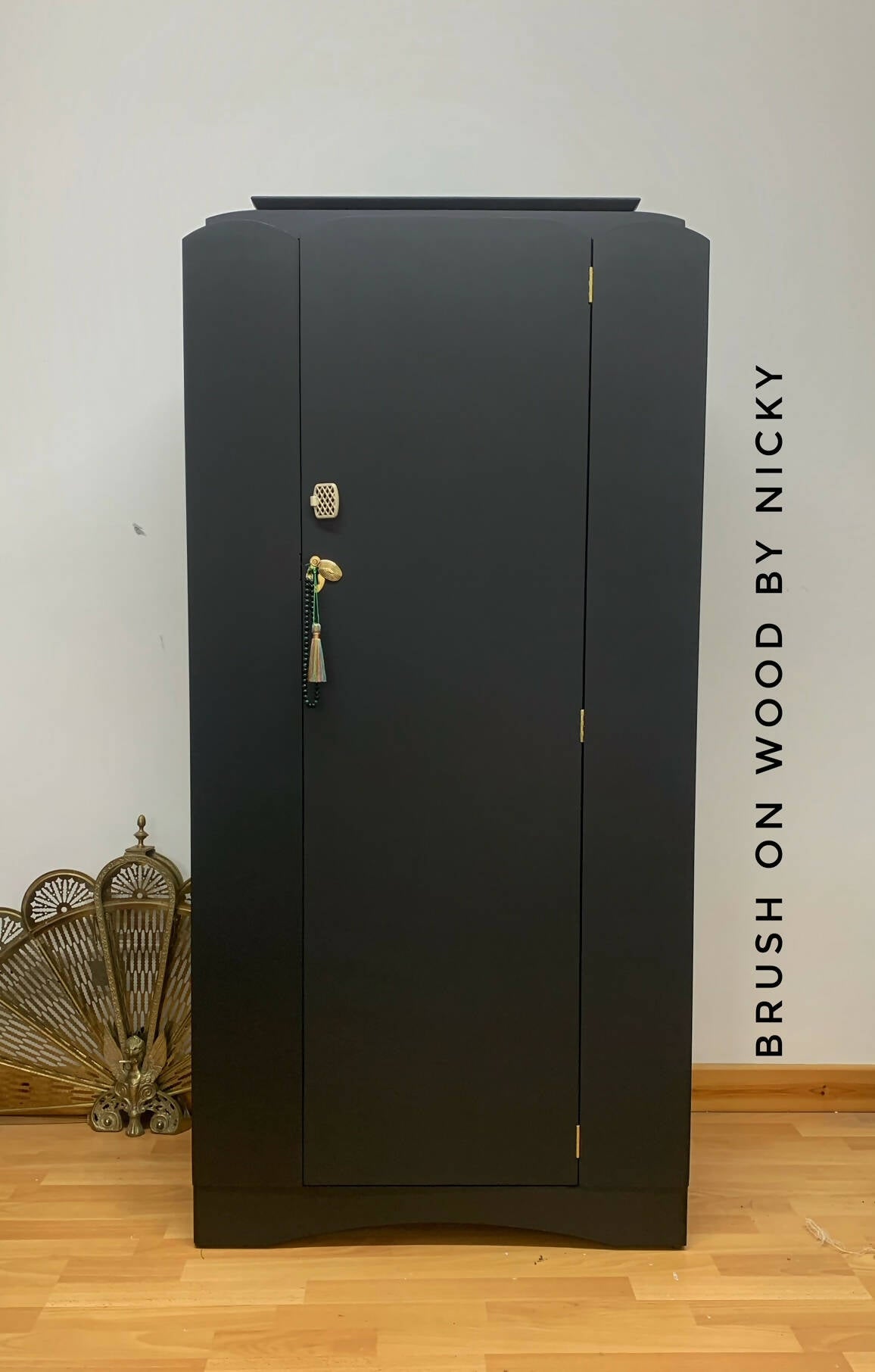 Mid Century LEBUS Black Wardrobe with Stag/Deer Design