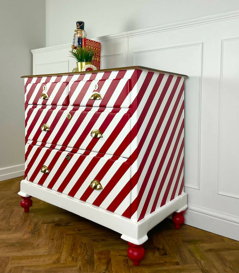 Vintage Red & White Hand Painted Drawers