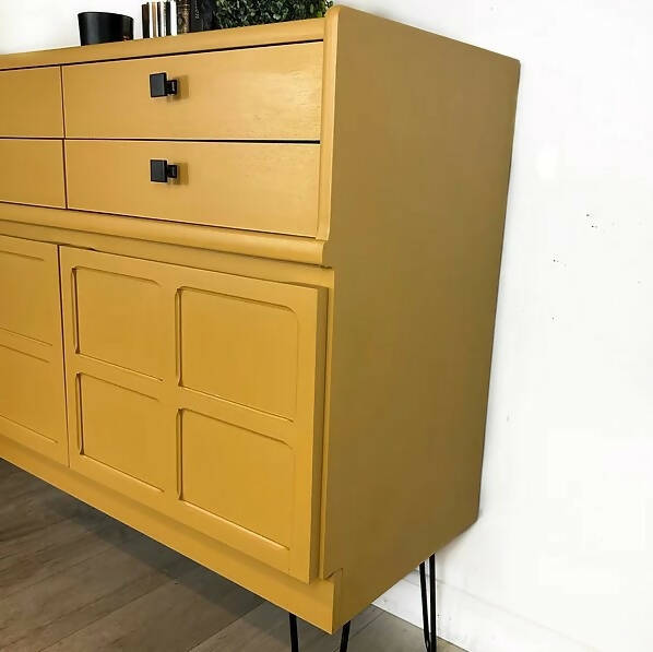 Mustard Yellow Nathan Squares Mid Century Cabinet/ Media Sideboard