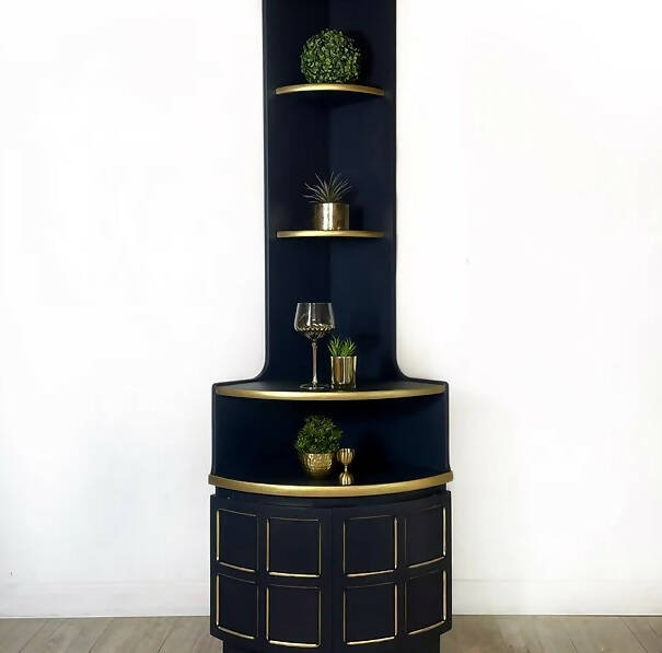 Nathan Squares Corner Unit in Blue and Gold | Drinks Cabinet