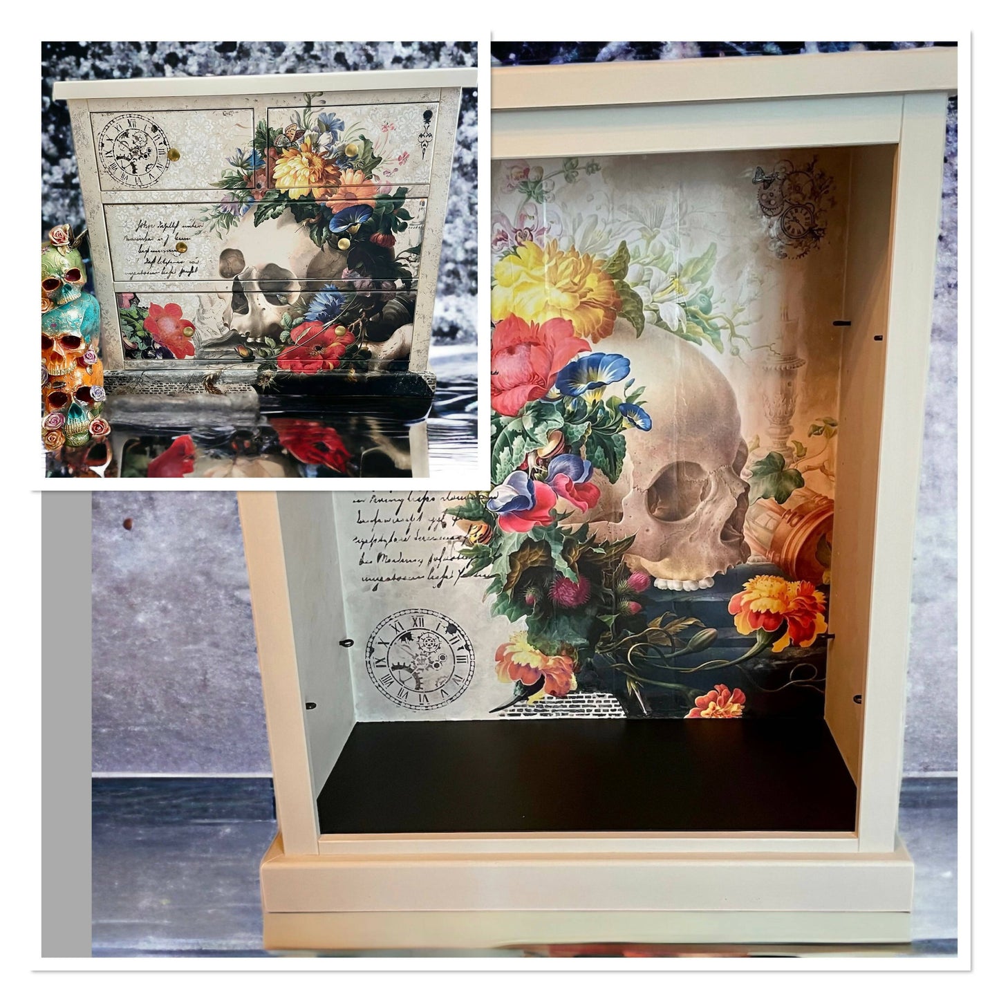 Stunning Skull & Flowers Display Shelf, Bookcase