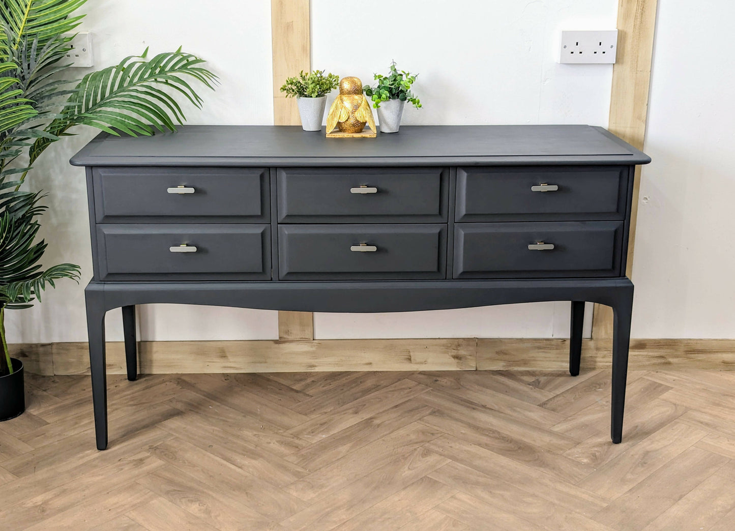 Stag minstrel black grey sideboard, spray painted retro console table, wood 6 drawers chest of drawers, dressing table