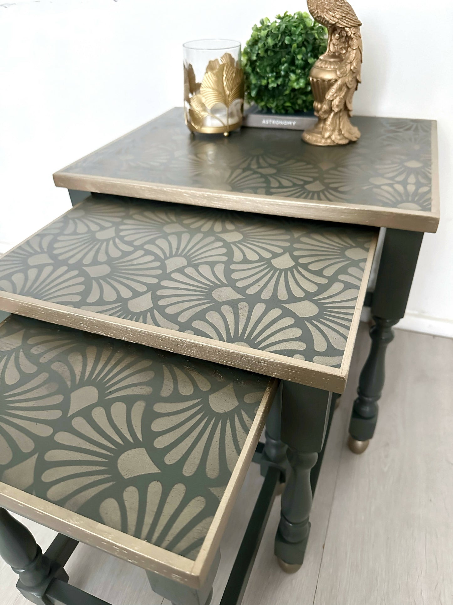 Nest of Tables, Olive Green and Gold