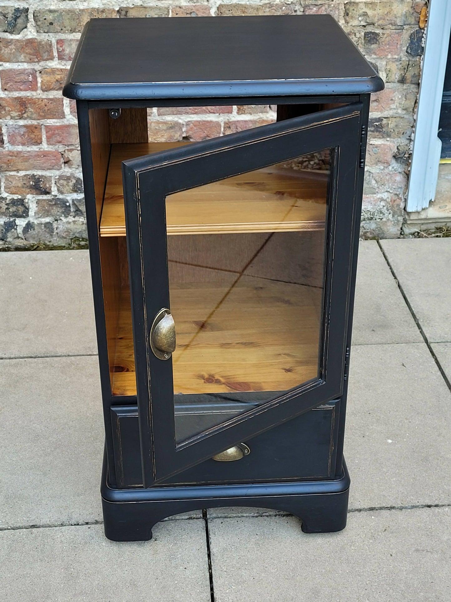 Navy Blue Pine Cupboard Display Cabinet With Drawer