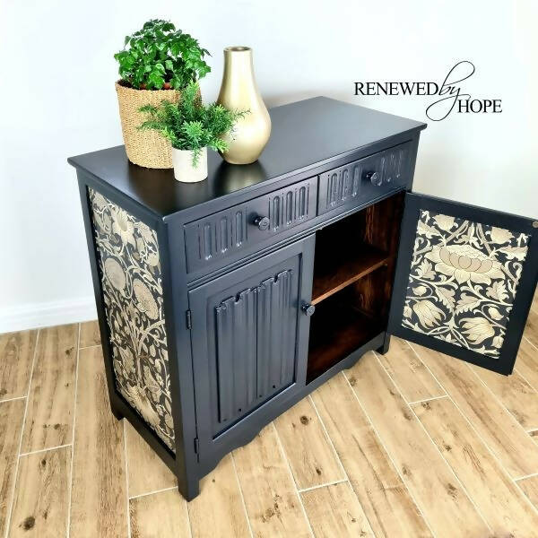Off Black Sideboard, Linenfold Paneling, William Morris Wallpaper, Oak Cupboard, MADE TO ORDER