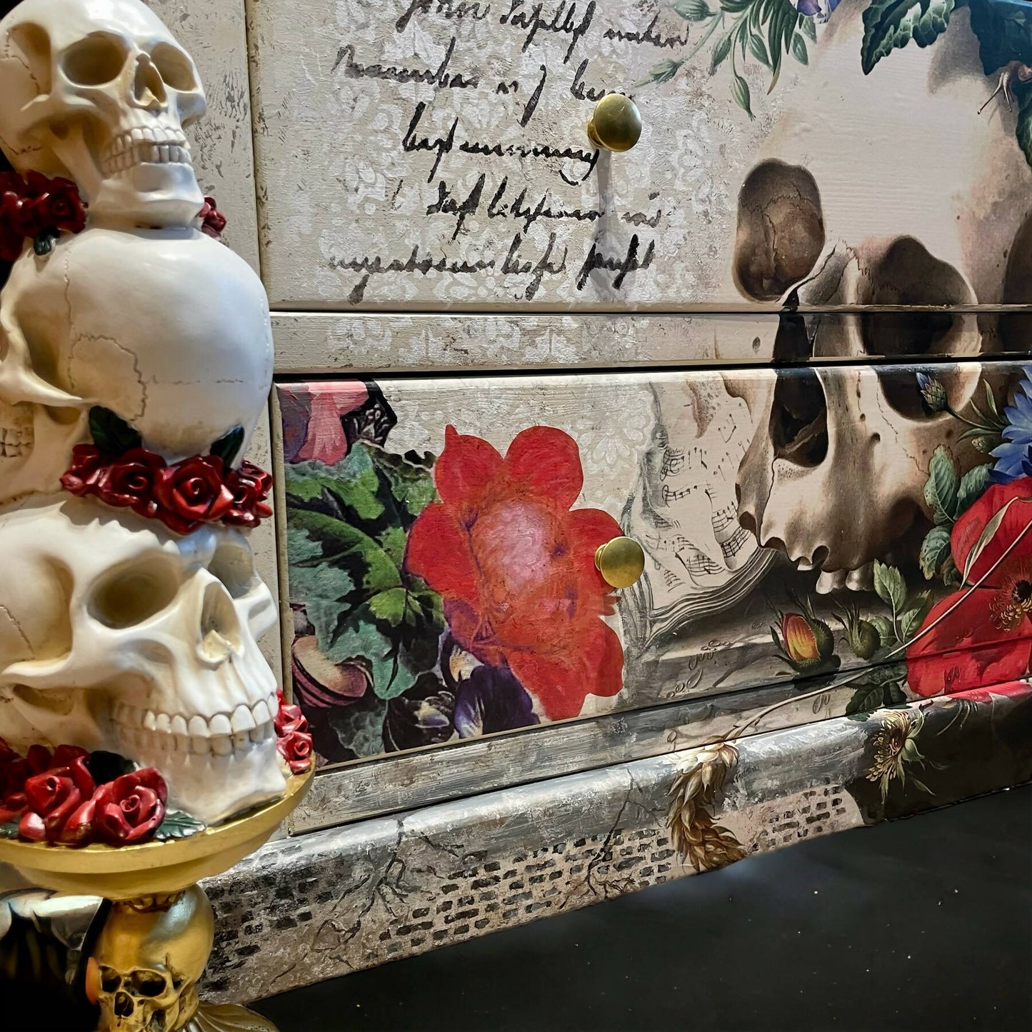 Stunning Skull & Flowers Chest of Drawers