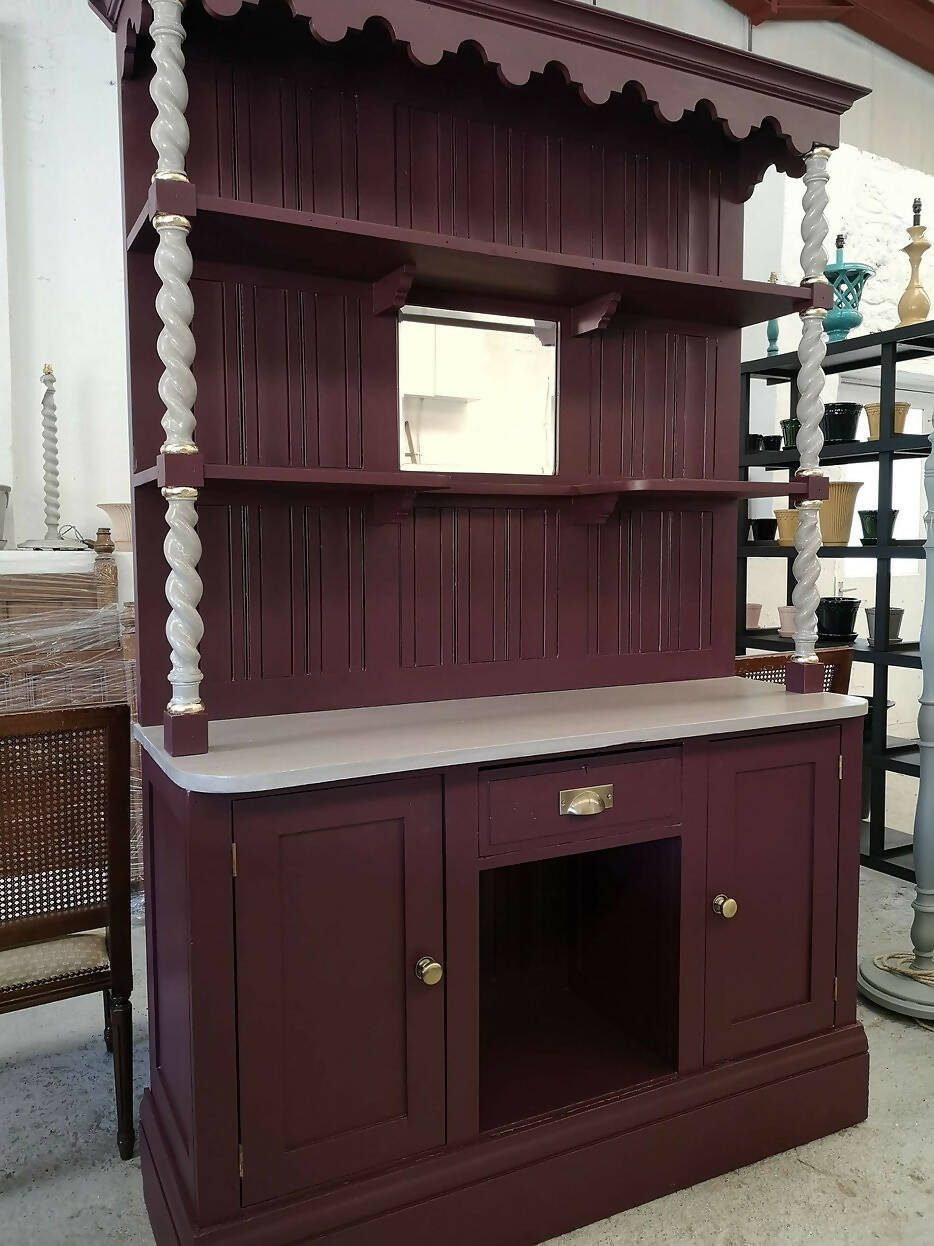 Large Vintage Dresser / Kitchen Unit / Display Unit / Book Case with Twisted Posts, Shelves & Storage