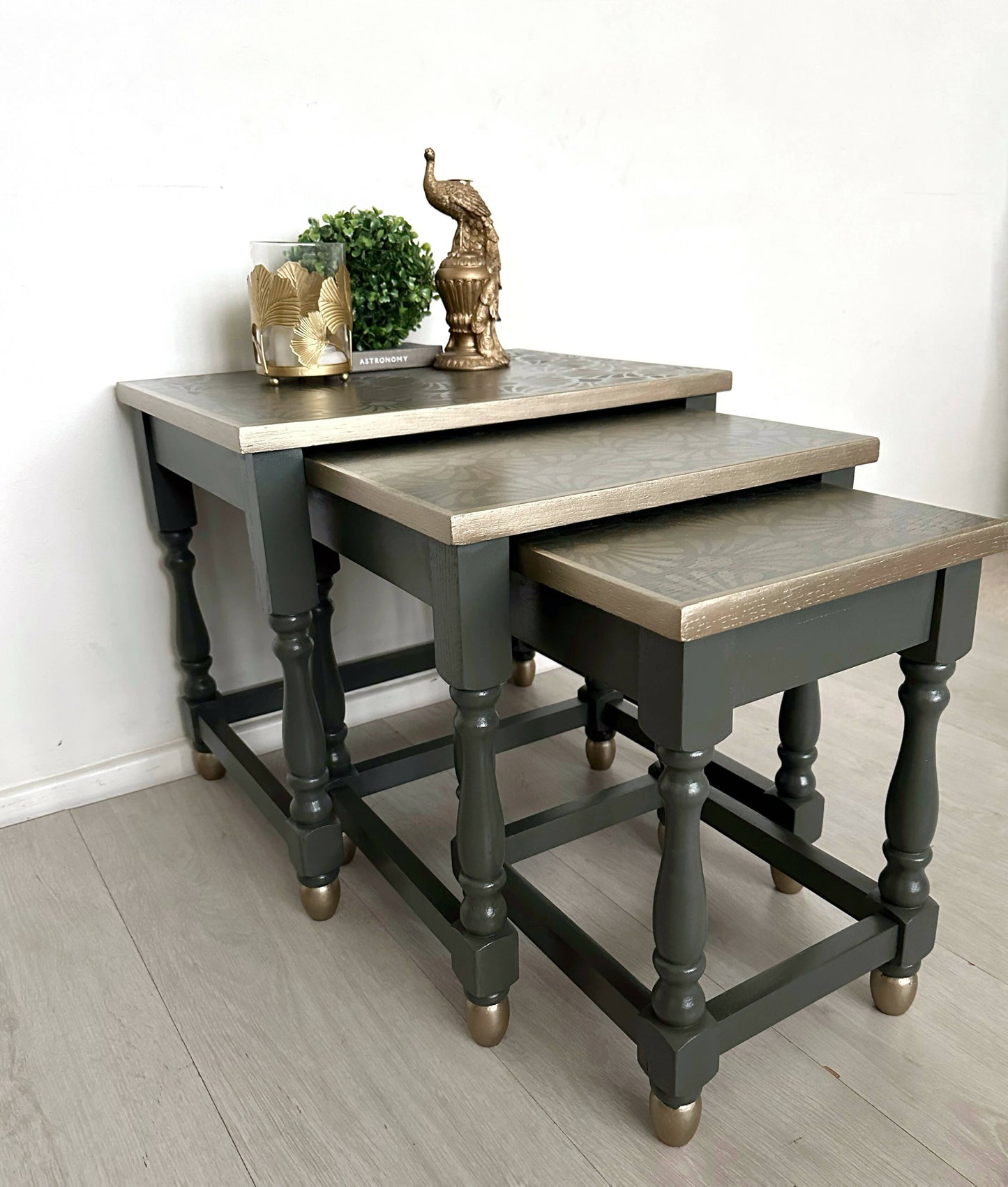 Nest of Tables, Olive Green and Gold
