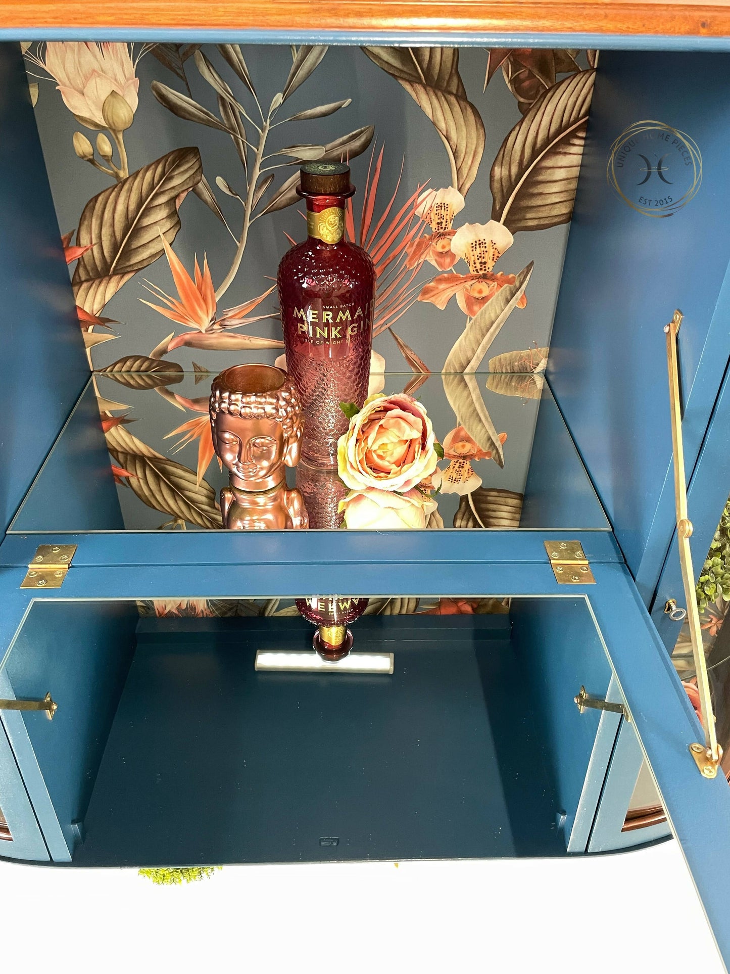 Art Deco Style Cocktail Cabinet, Blue Display Cabinet, China Cabinet