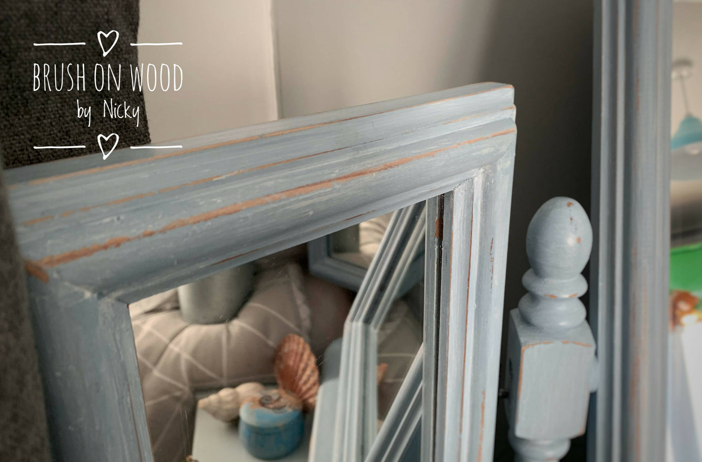 Vintage Blue Hand-Painted Vanity Mirror