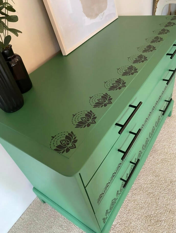 *STOCK CLEARANCE* Trendy Boho Style Green and Black Stag Large 3 Drawer Chest