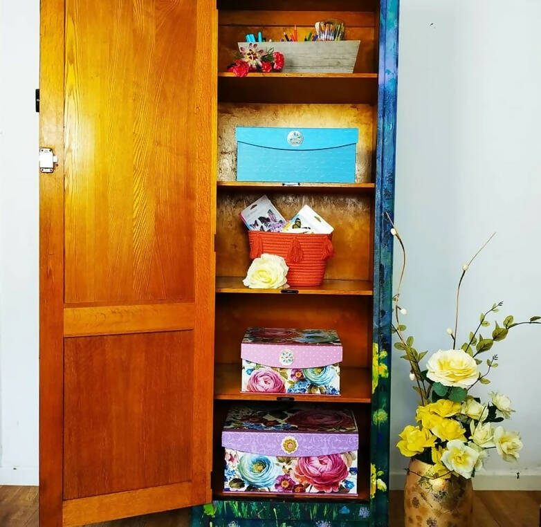 handpainted gentlemens cupboard, laundry cupboard, office storage, food palour, hall cupboard for shoes, made to order