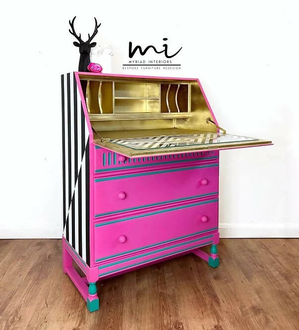 Made To order - Maximalist vintage Bureau, Desk, Secretary, bright pink