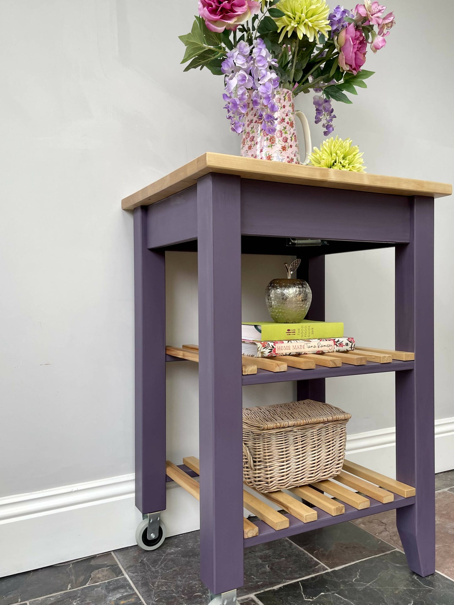 SOLD Hand Painted Vintage Kitchen Trolley Island