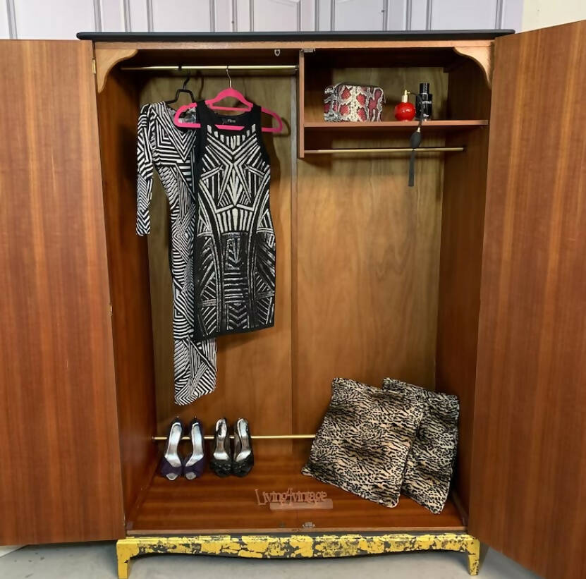 Stag Wardrobe Painted Black & Gold Leaf Flame Details Double Wardrobe