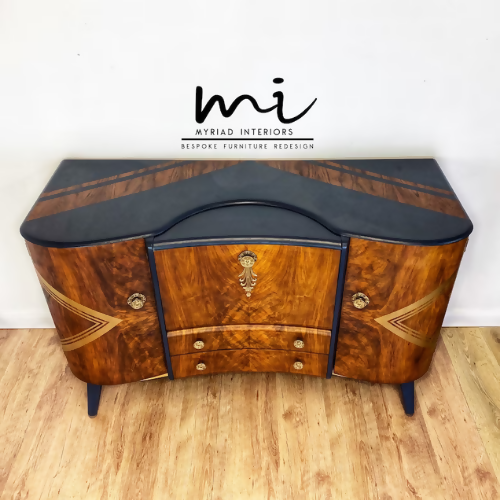 Refurbished vintage Beautility cocktail cabinet, Art Deco, hand painted, drinks cabinet, gin bar, burr walnut - commissions available -