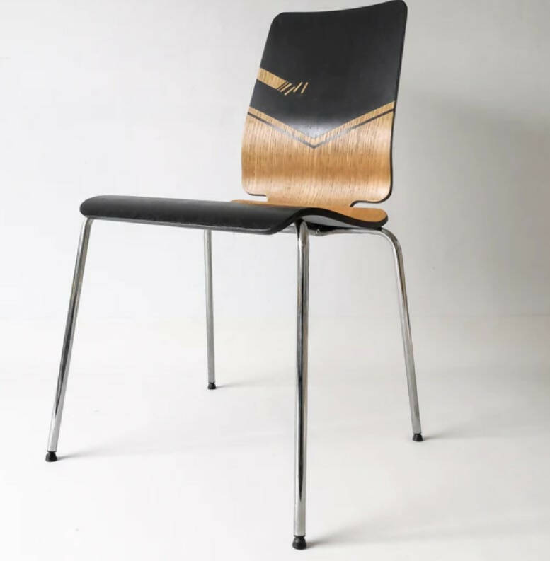 Vintage Geometrical Pattern Bend Plywood Dining Chair