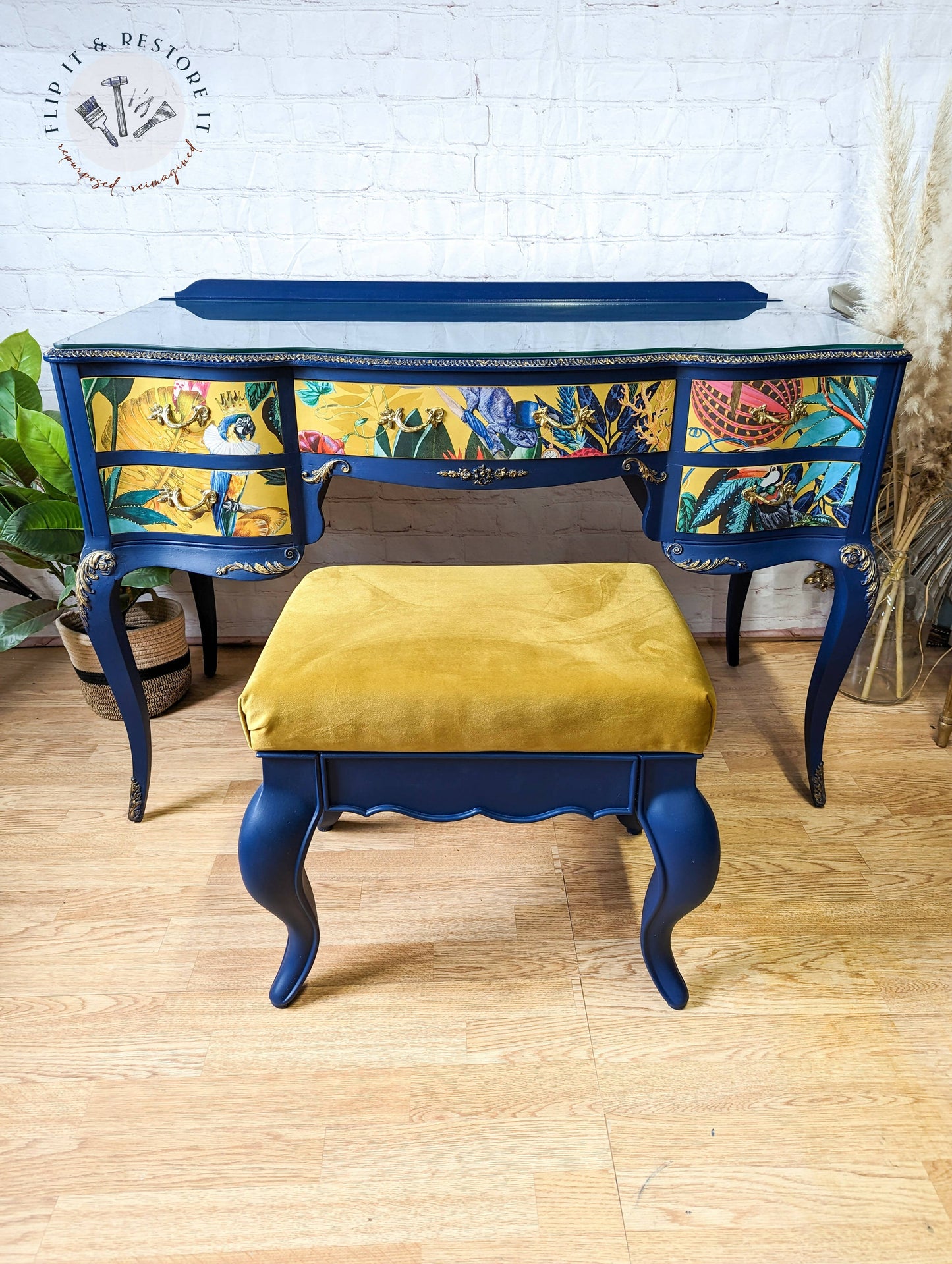 Vintage French Style Painted Bedroom Set - Dressing Table, Vanity, Desk, Sideboard and Stool, Statement, Maximalist MADE TO ORDER