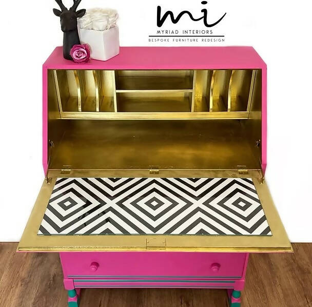 Maximalist vintage Bureau, Desk, Secretary, bright pink