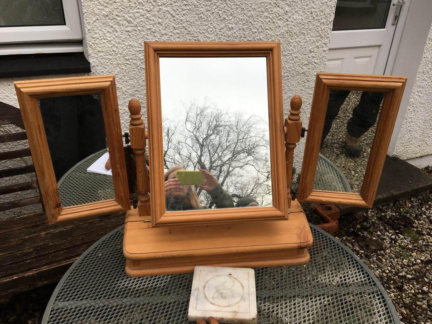 Vintage Blue Hand-Painted Vanity Mirror