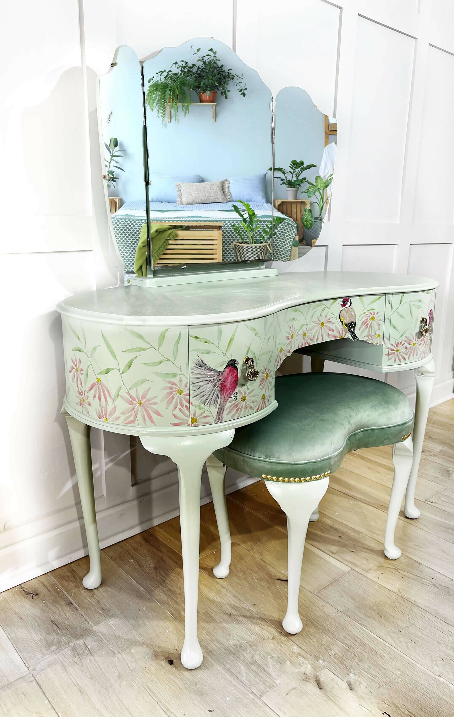 Dressing Table with Triple Mirror and Stool