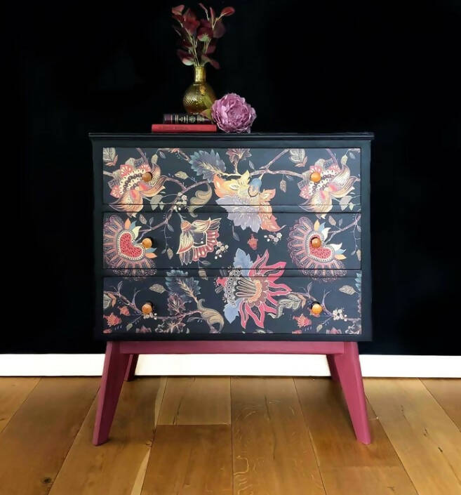 Morris of Glasgow Chest of Drawers, Paloma at home Decoupaged Drawers, 3 Drawer mid century Chest