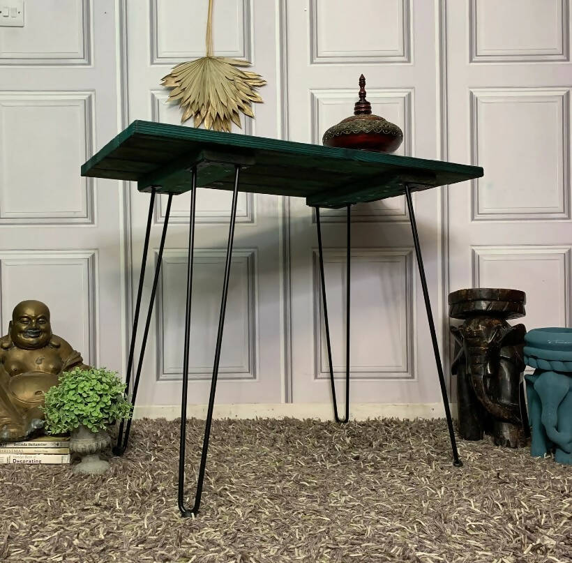 Industrial Style Console Table / Desk with Hairpin Legs Yakisugi Wood