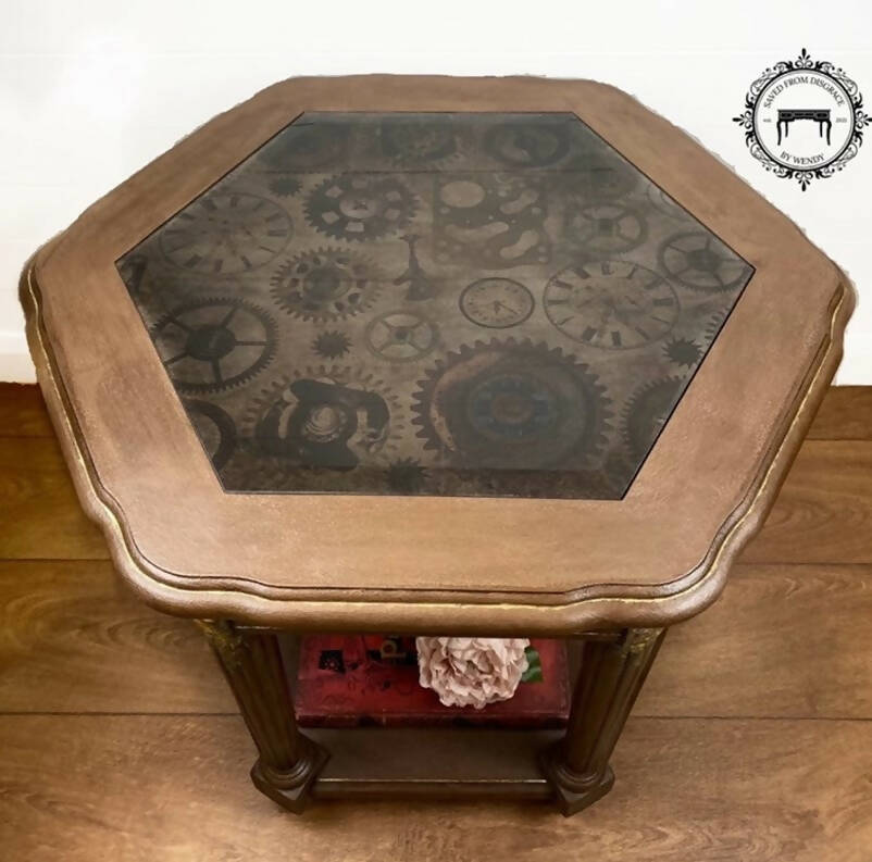 Hexagonal Occasional Table, Vintage Coffee Table, Industrial Style Side Table, Steampunk Victoriana Occasional Table