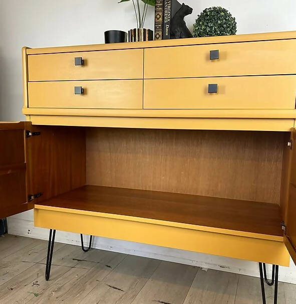 Mustard Yellow Nathan Squares Mid Century Cabinet/ Media Sideboard