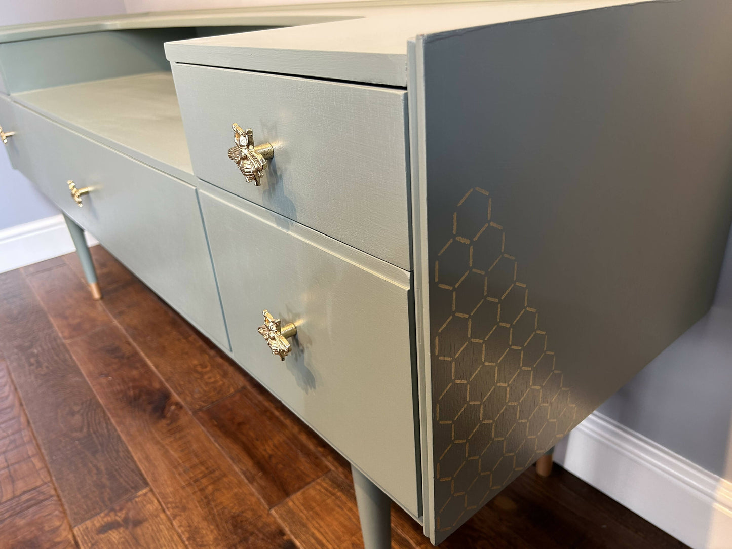 **NOW SOLD**Restyled Meredew furniture sideboard in Serenity green Satin