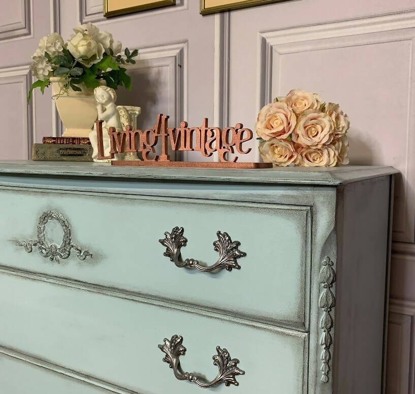 Blue French Tallboy Chest of Drawers