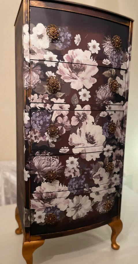 SOLD SOLD Tall Floral Tallboy Chest of Drawers / Bedside Cabinet