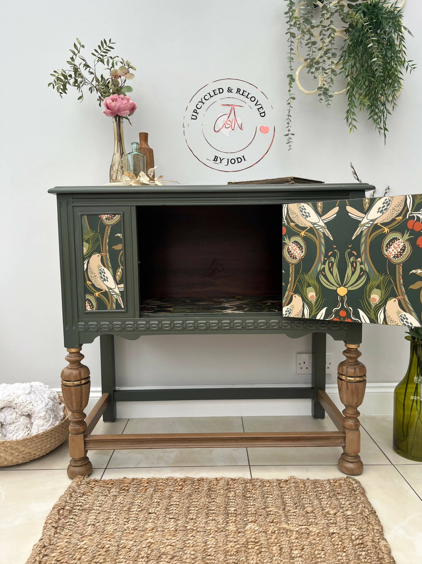 SOLD! Green Vintage sideboard Antique server Dresser buffet sideboard Victorian inspired reproduction