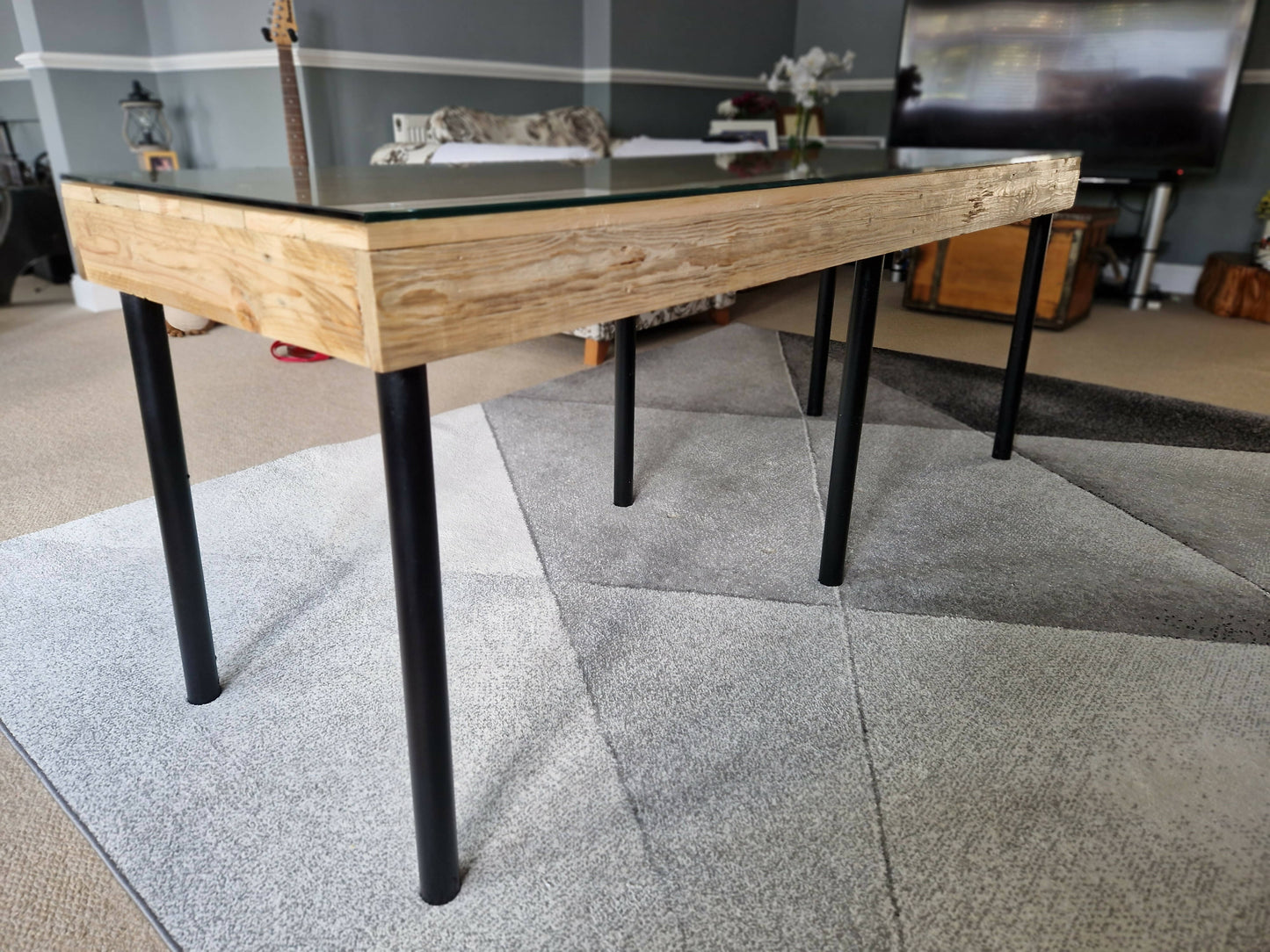 Farm house glass topped table