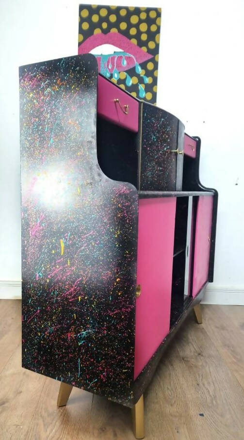 Hot pink and Black Cocktail Cabinet, Retro Cabinet, Drinks Cabinet , Mid Century Modern, Mcm,