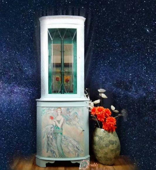 Corner cabinet, Vintage corner unit with mirror inside top half, Glass door corner cabinet, drinks cabinet, gin cabinet, made to order