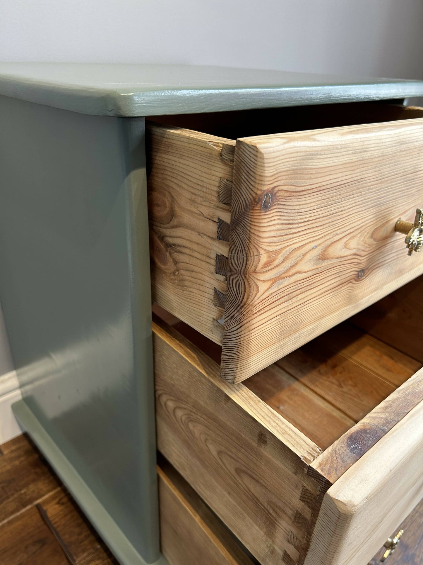 **Now Sold** Bedside 3 draw unit Painted in Serenity Satin,finished with bee handles