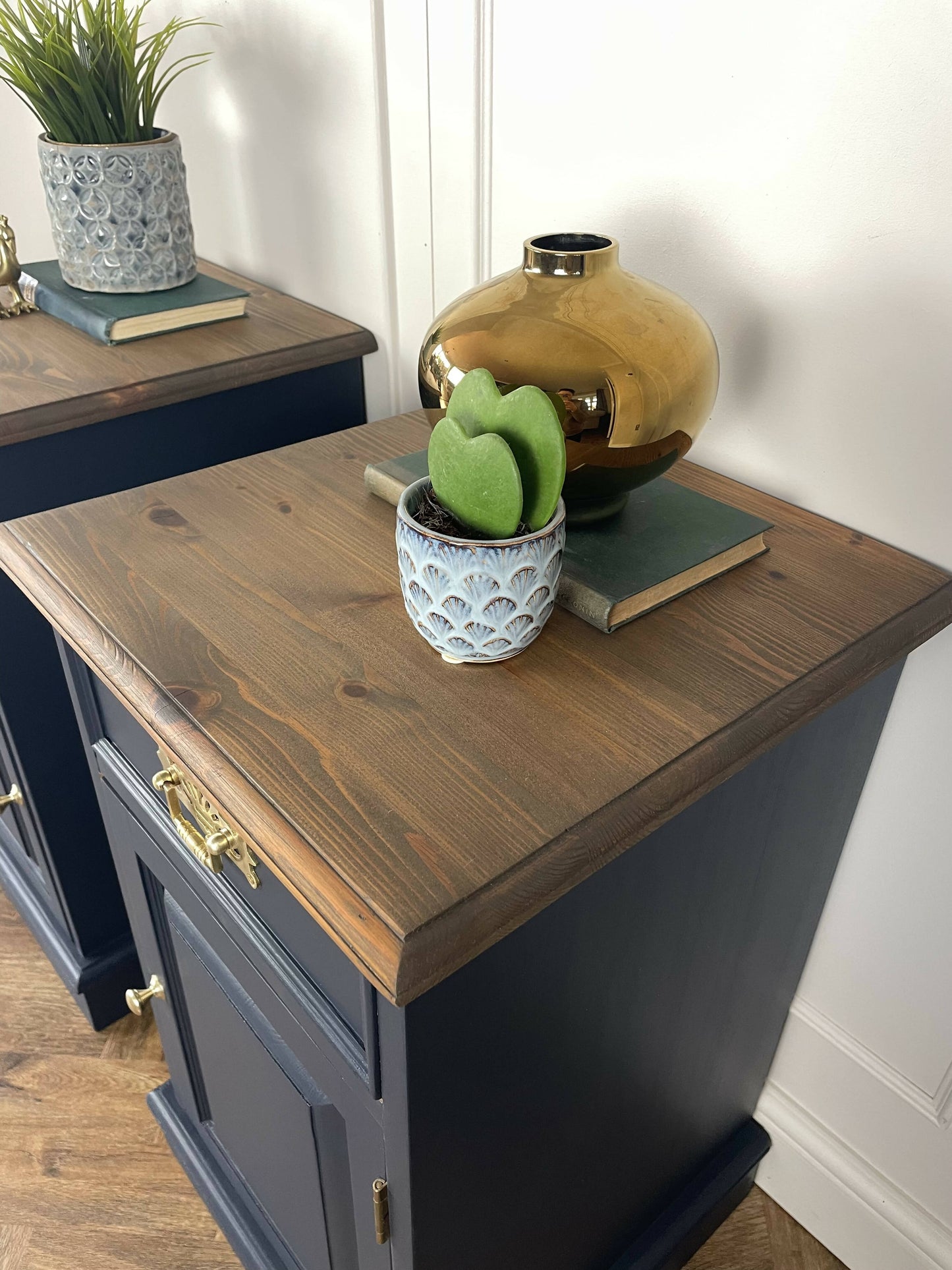 Vintage blue painted pair of bedside tables - commissions available