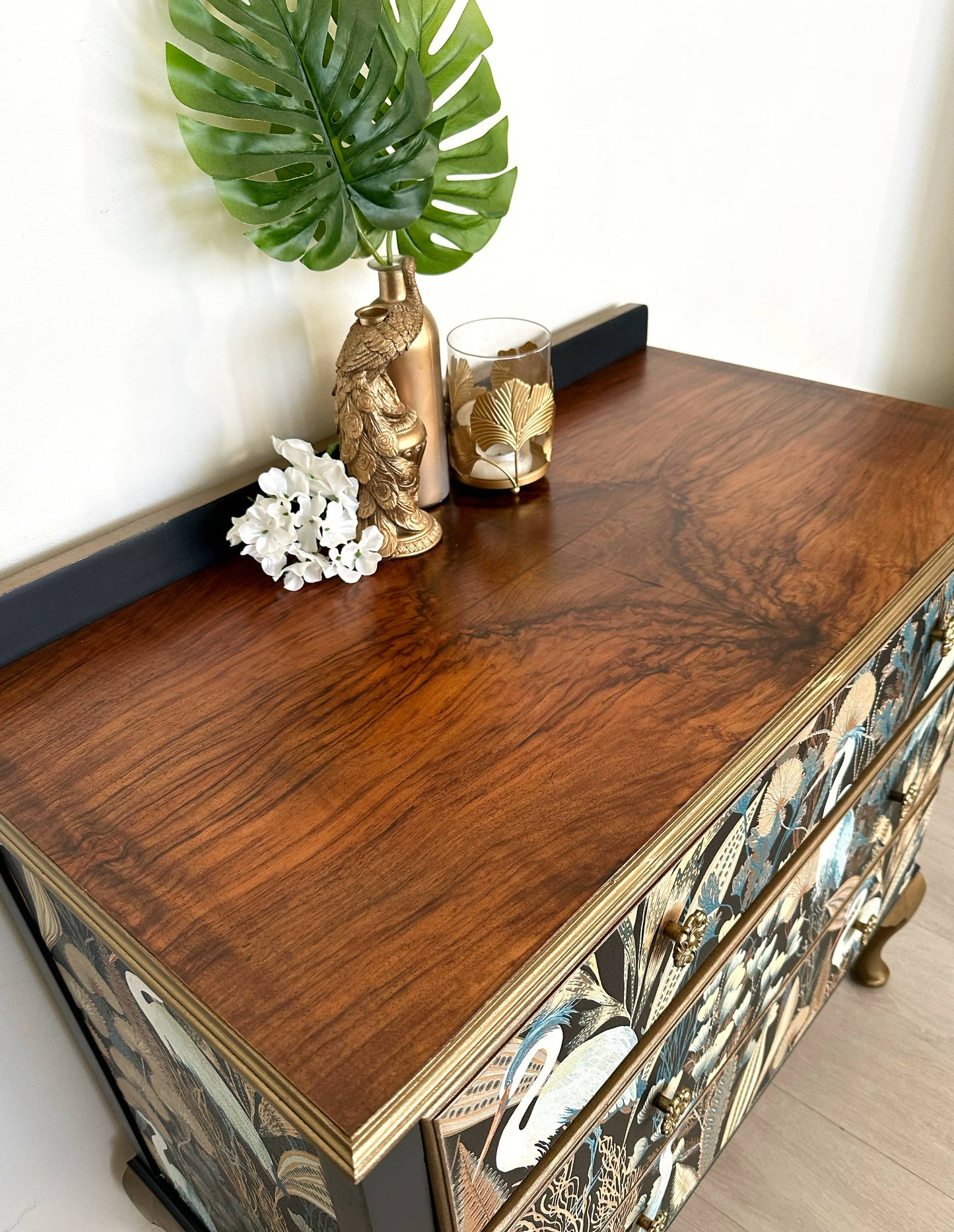 Vintage Chest of Drawers, 3 drawer chest, Chinoiserie design
