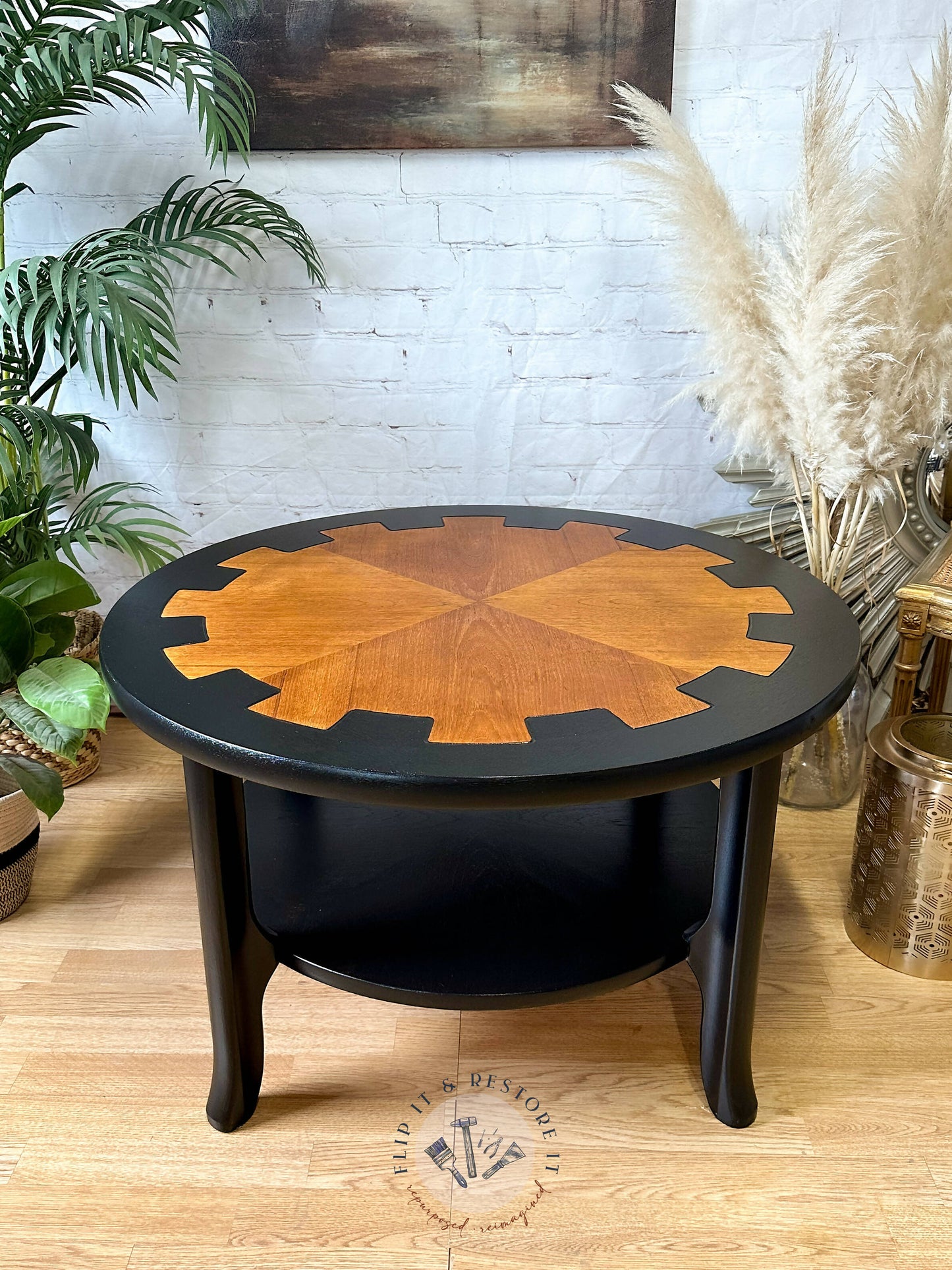 MCM Circular Round 'Cog' Coffee Table By Nathan Furniture Wooden Side Table Hand-Painted in Black - - MADE TO ORDER