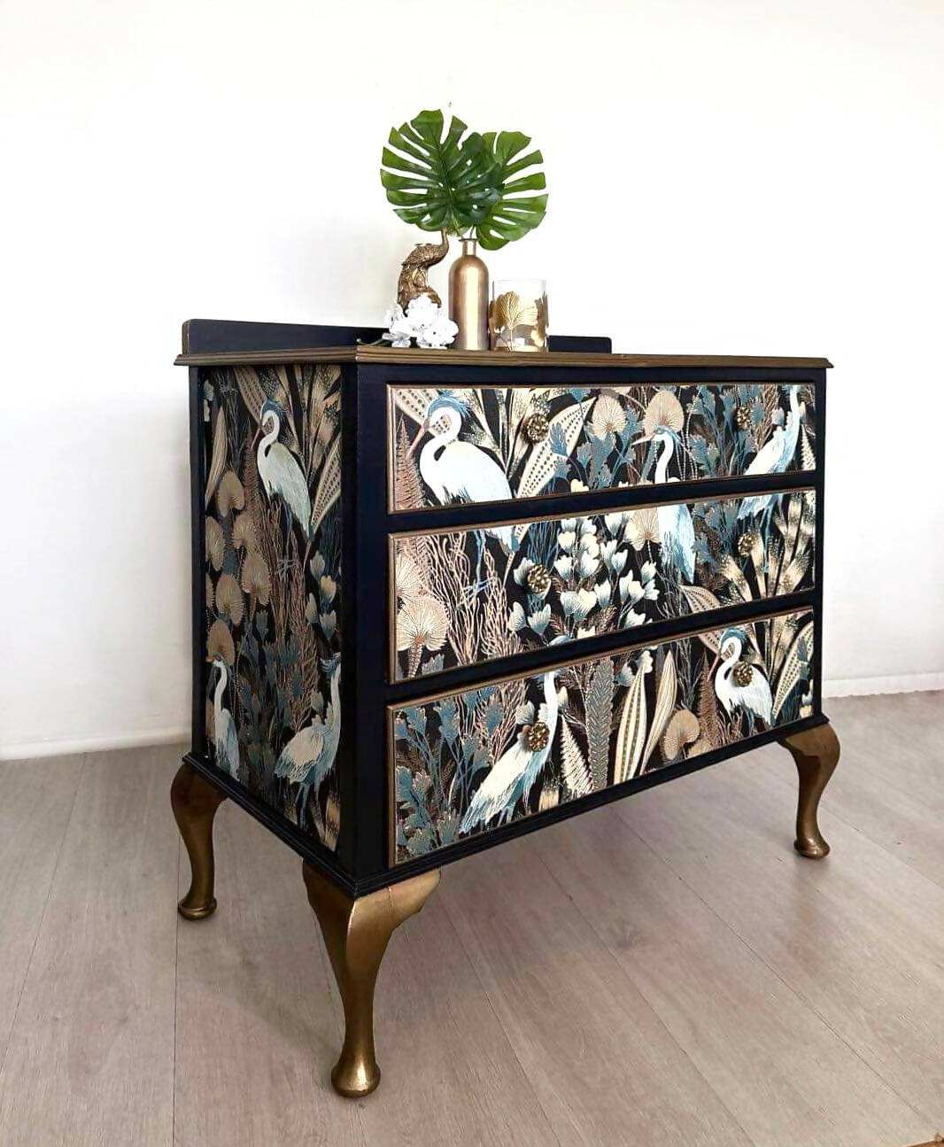 Vintage Chest of Drawers, 3 drawer chest, Chinoiserie design