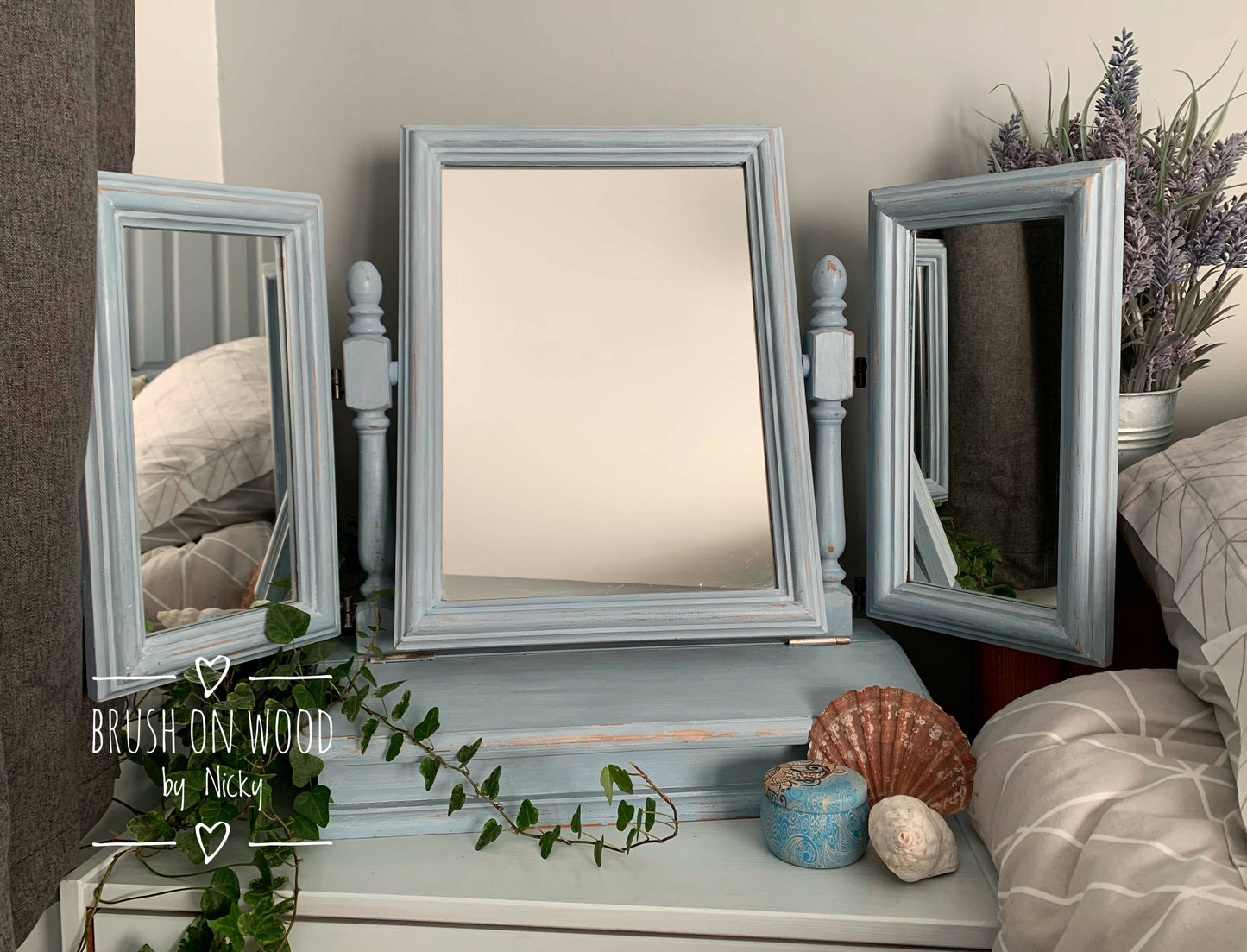 Vintage Blue Hand-Painted Vanity Mirror