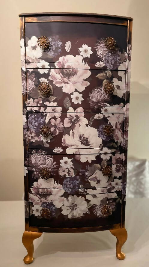 SOLD SOLD Tall Floral Tallboy Chest of Drawers / Bedside Cabinet