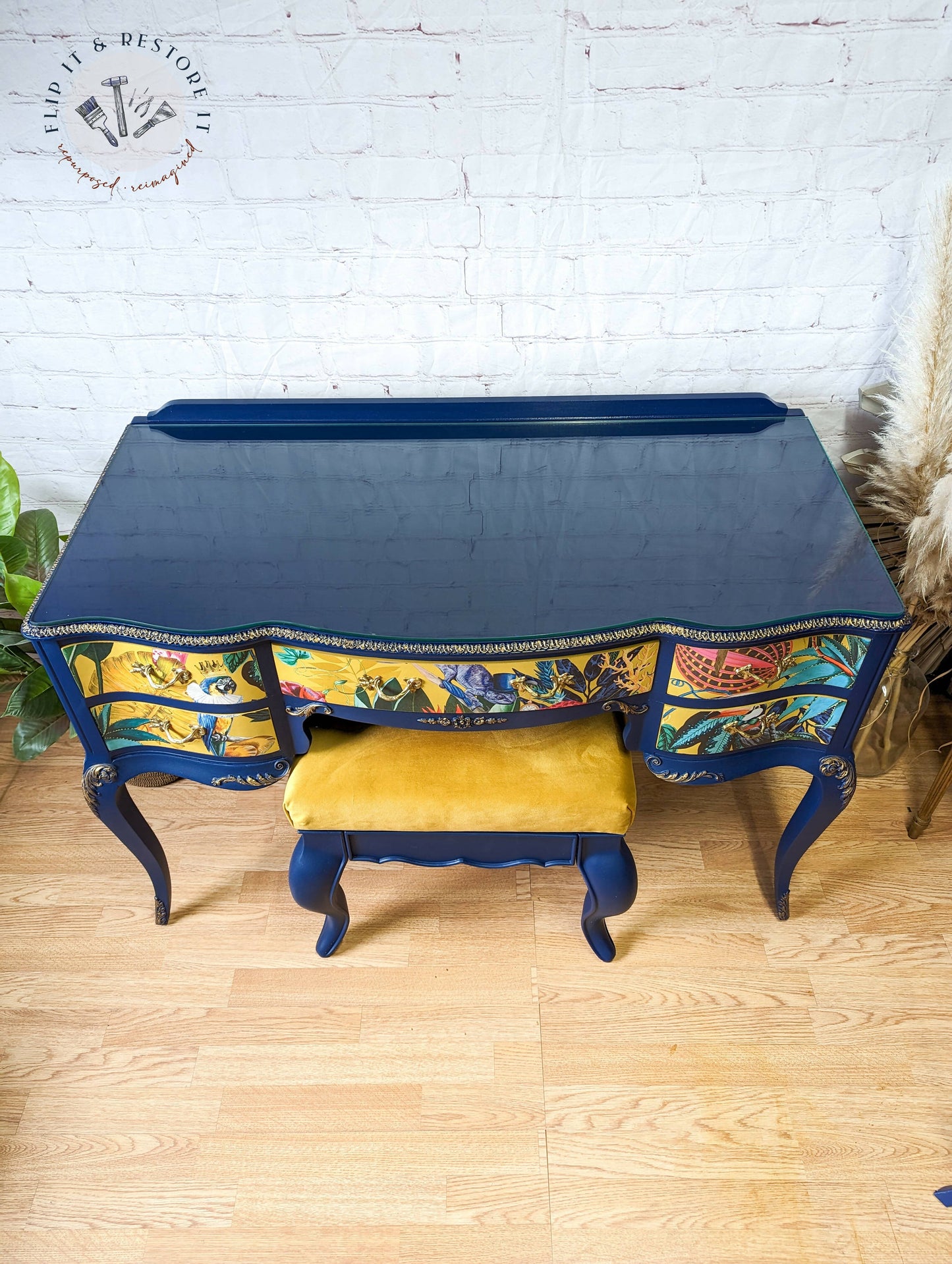 Vintage French Style Painted Bedroom Set - Dressing Table, Vanity, Desk, Sideboard and Stool, Statement, Maximalist MADE TO ORDER
