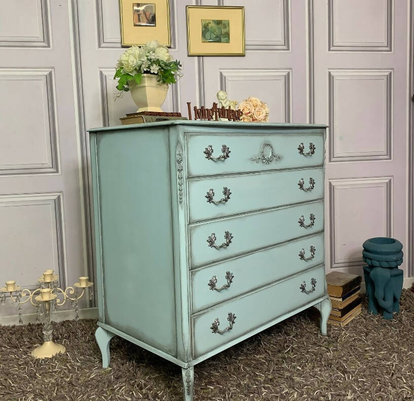 Blue French Tallboy Chest of Drawers