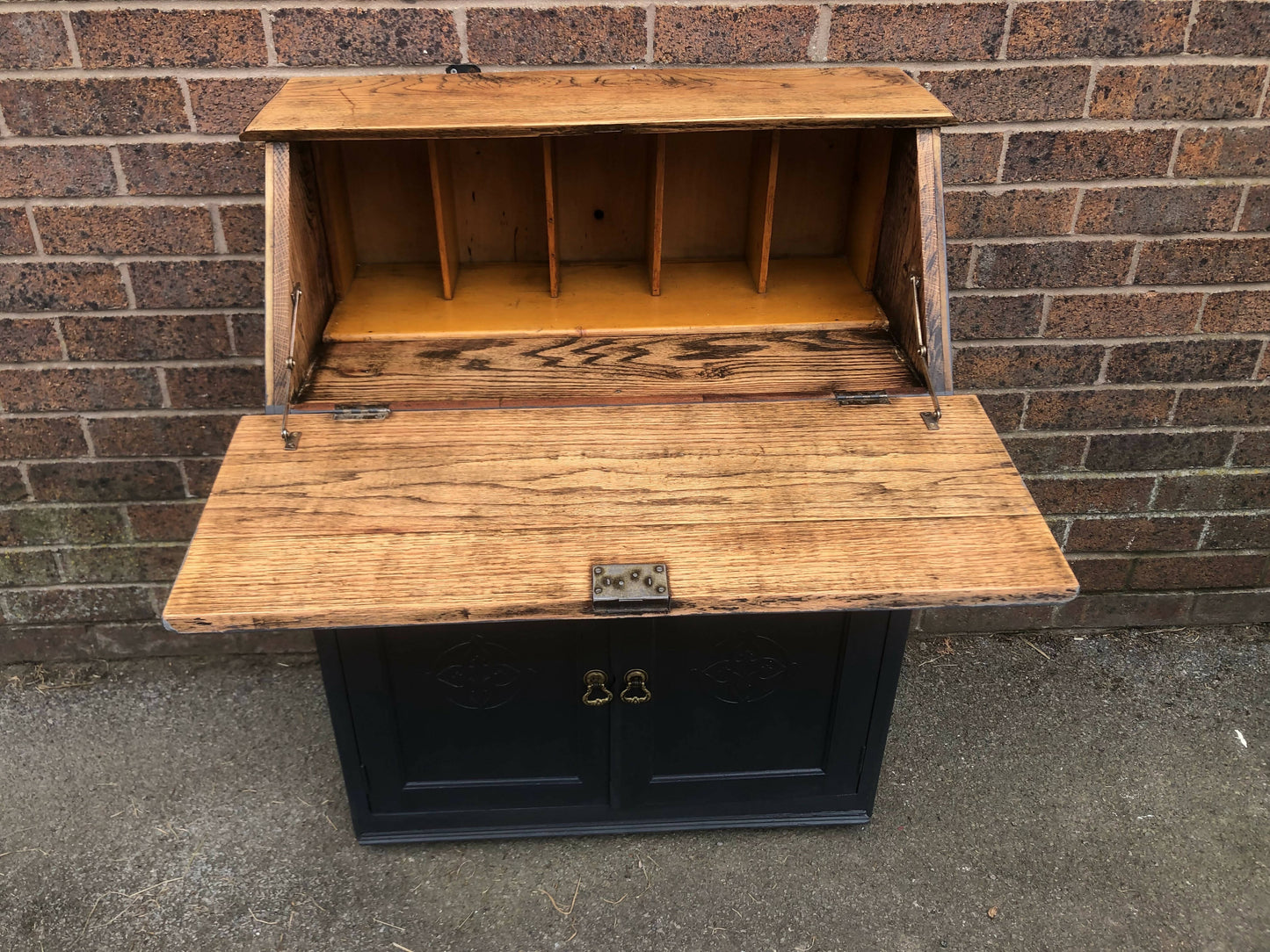 Small Vintage Writing Bureau Handpainted in Dusky Black