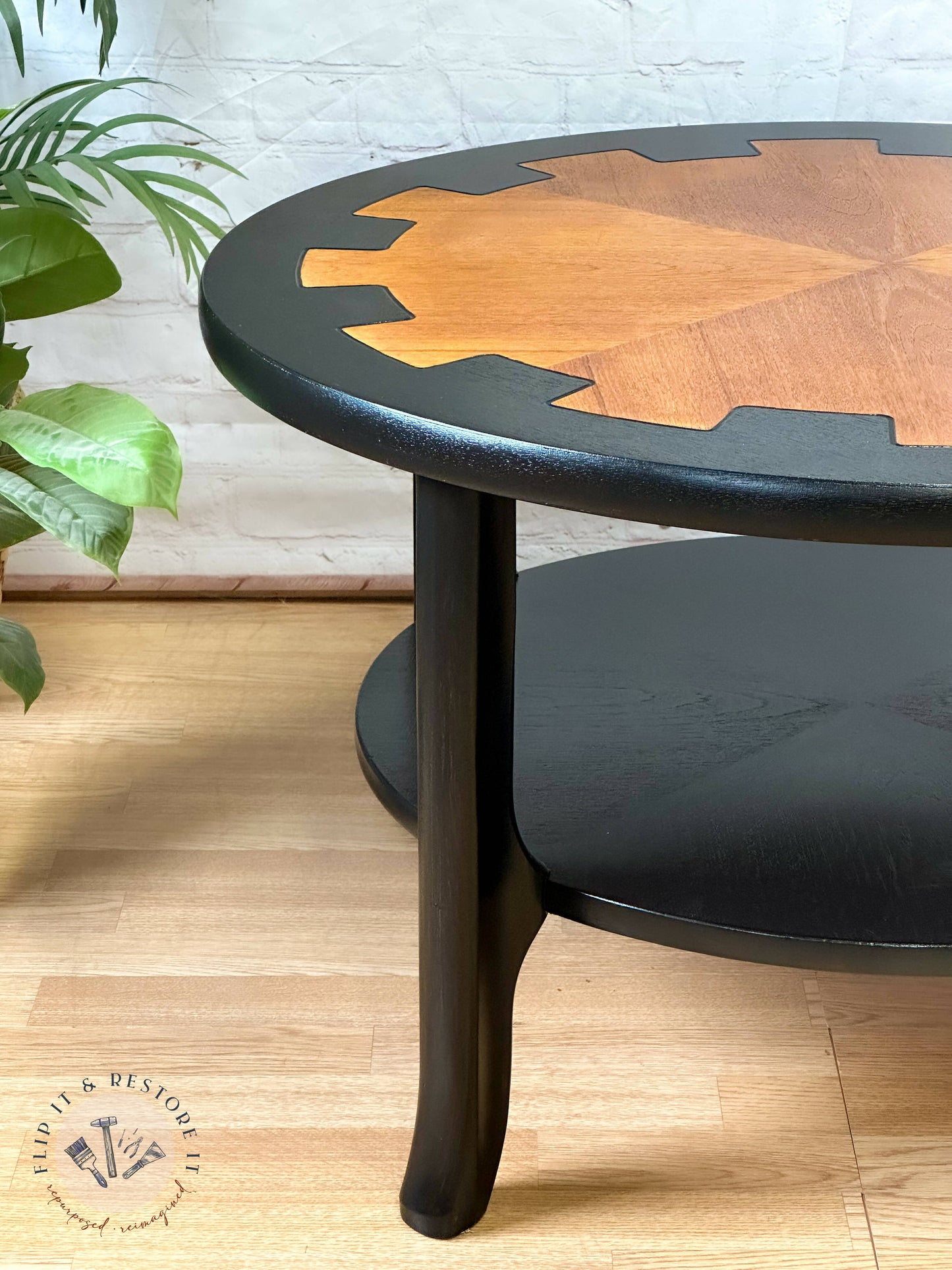 MCM Circular Round 'Cog' Coffee Table By Nathan Furniture Wooden Side Table Hand-Painted in Black - - MADE TO ORDER