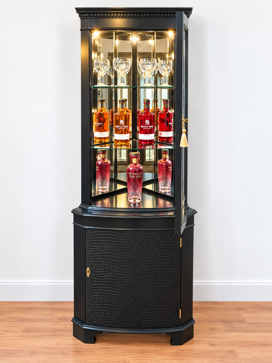 Corner Drinks Cabinet or Display Cabinet Restored Black Mahogany