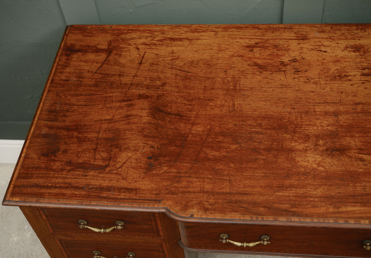 Vintage Mahogany Pedestal Desk - Kneehole - With Drawers